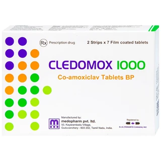 Thuốc Cledomox 1000 Tenamyd điều trị các trường hợp nhiễm khuẩn (2 vỉ x 7 viên)