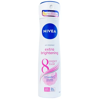 Xịt khử mùi Nivea Anti-Perspirant Extra Brightening 8 Super Food giảm tiết mồ hôi, ngăn mùi đến 48h (150ml) 