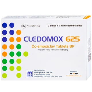 Thuốc Cledomox 625 Tenamyd điều trị các trường hợp nhiễm khuẩn (2 vỉ x 7 viên)