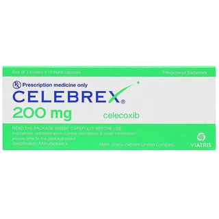 Thuốc Celebrex 200mg Viatris điều trị thoái hóa khớp, viêm khớp dạng thấp (3 vỉ x 10 viên) 