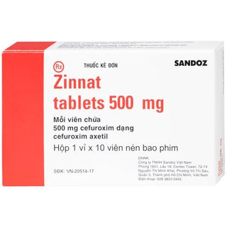Thuốc Zinnat tablets 500mg Sandoz điều trị những nhiễm khuẩn do vi khuẩn nhạy cảm gây ra (1 vỉ x 10 viên)