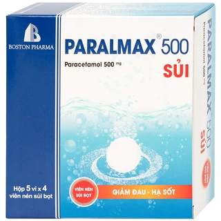 Viên sủi Effer-Paralmax 500 Boston giảm các chứng đau nhẹ đến vừa, đau đầu, đau răng (5 vỉ x 4 viên)