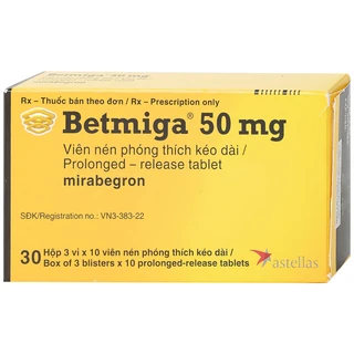Thuốc Betmiga 50mg Astellas điều trị triệu chứng tiểu gấp (3 vỉ x 10 viên)