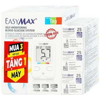 Combo 3 hộp que thử đường huyết Easy Max (25 cái) - tặng máy đo đường huyết Easy Max Tag