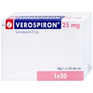 Thuốc Verospiron 25mg Gedeon điều trị phù, tăng huyết áp, cường aldosterone tiên phát và giảm kali huyết (1 vỉ x 20 viên)