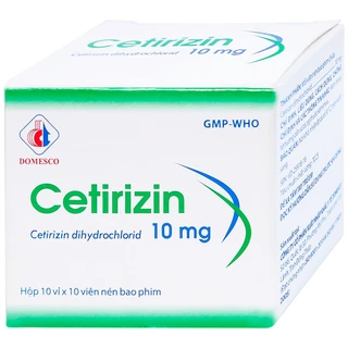 Thuốc Cetirizin 10mg Domesco điều trị viêm mũi dị ứng, mày đay (10 vỉ x 10 viên)