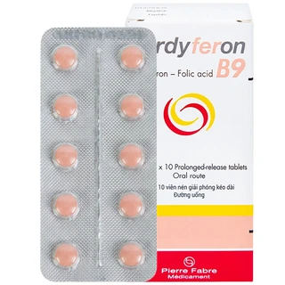 Thuốc Tardyferon B9 Pierre Fabre dự phòng thiếu sắt, acid folic cho phụ nữ có thai (3 vỉ x 10 viên)