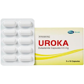 Thuốc Uroka 0.5mg Điều trị và ngăn tiến triển bệnh tăng sản lành tính tuyến tiền liệt(3 vỉ x 10 viên)