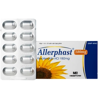 Thuốc Allerphast 180mg Mebiphar điều trị viêm mũi dị ứng theo mùa, mày đay mạn tính vô căn (1 vỉ x 10 viên)