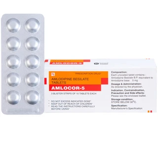 Thuốc Amlocor-5 Torrent điều trị tăng huyết áp, đau thắt ngực (3 vỉ x 10 viên)