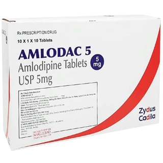Thuốc Amlodac 5mg Zydus điều trị tăng huyết áp, đau thắt ngực ổn định mạn tính (10 vỉ x 10 viên)
