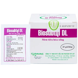 Men tiêu hoá sống Biosubtyl DL Davac điều trị tiêu chảy, viêm đại tràng, rối loạn tiêu hoá (25 gói)