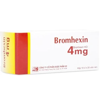 Thuốc Bromhexin 4mg Dược 3-2 tan đàm trong viêm khí phế quản, viêm phế quản mạn tính (10 vỉ x 20 viên)