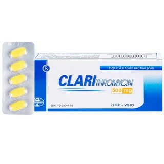 Thuốc Clarithromycin 500mg Quapharco điều trị nhiễm khuẩn đường hô hấp (2 vỉ x 5 viên)