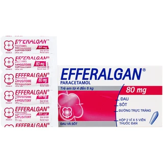 Thuốc đạn Efferalgan 80mg UPSA SAS giảm đau, hạ sốt (2 vỉ x 5 viên)