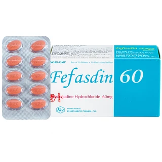 Thuốc Fefasdin 60 Khapharco điều trị viêm mũi dị ứng, mày đay mạn tính vô căn (10 vỉ x 10 viên)