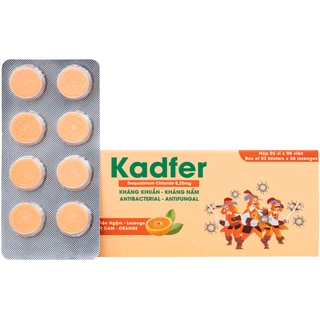 Viên ngậm Kadfer 0.25 Enlie điều trị viêm họng, đau vùng họng, viêm amidan, viêm lưỡi hay viêm miệng hoặc loét áp tơ hay tưa miệng ( 3 vỉ x 8 viên)