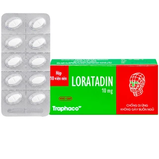 Viên nén Loratadin 10mg Traphaco giảm viêm mũi dị ứng, viêm kết mạc, ngứa và mày đay (1 vỉ x 10 viên)