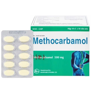 Viên nén Methocarbamol 500mg Khapharco điều trị ngắn hạn cơn đau, co thắt cơ, bong gân (10 vỉ x 10 viên)