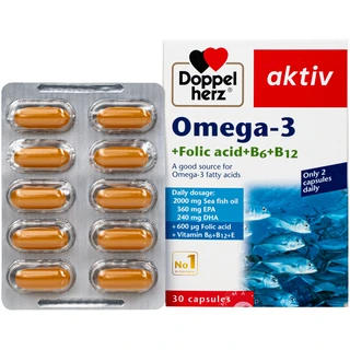 Viên uống hỗ trợ mạch máu khỏe mạnh Omega-3 + Folic acid + B6 + B12 (3 vỉ x 10 viên)