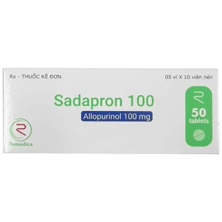 Thuốc Sadapron 100 Remedica điều trị chứng tăng acid uric máu tiên phát, bệnh gout (5 vỉ x 10 viên)