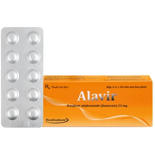 Thuốc Alavir Tenofovir alafenamide (Fumarate) 25mg Herabiopharm điều trị bệnh viêm gan B mạn tính (30 vỉ x 10 viên)