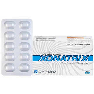 Thuốc Xonatrix 60mg DaviPharm điều trị triệu chứng viêm mũi dị ứng theo mùa (3 vỉ x 10 viên)
