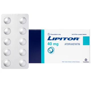Viên nén Lipitor 40mg Viatris điều trị tăng cholesterol toàn phần (3 vỉ x 10 viên)