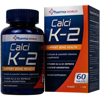 Viên uống bổ sung canxi, hỗ trợ giảm nguy cơ loãng xương Calci K-2 Pharma World (60 viên)
