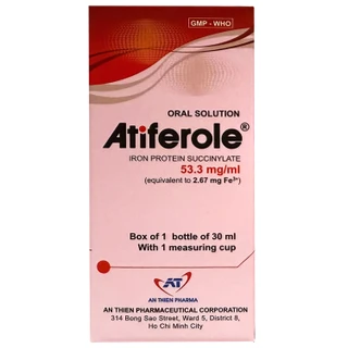 Dung dịch uống Atiferole 800mg/15ml An Thiên điều trị tình trạng thiếu hụt sắt và thiếu máu