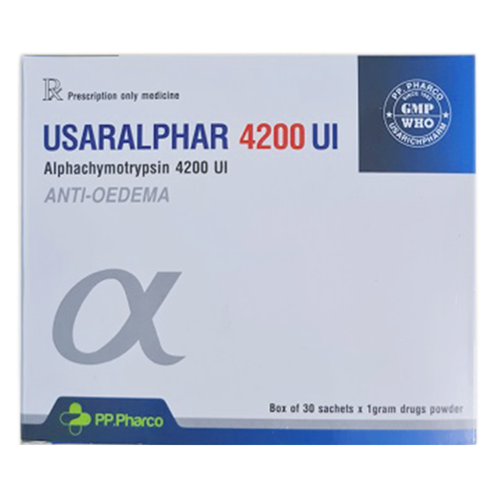 Hình ảnh Thuốc bột Usaralphar 4200 UI PP Pharco điều trị phù nề sau chấn thương, phẫu thuật, bỏng (30 gói)