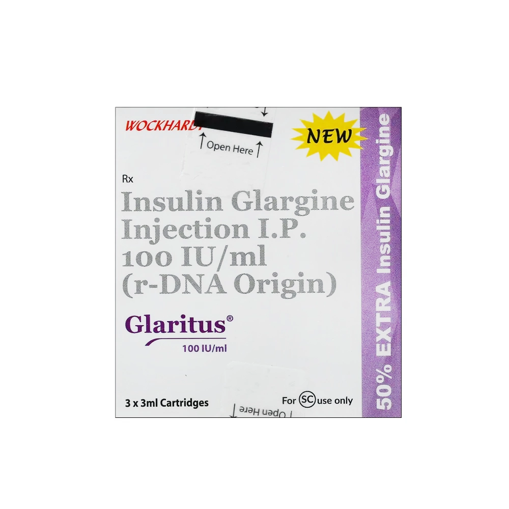Hình ảnh Thuốc Glaritus 100IU Wockhardt điều trị tiểu đường típ 1 - phụ thuộc insulin, tiểu đường típ 2 (3ml)