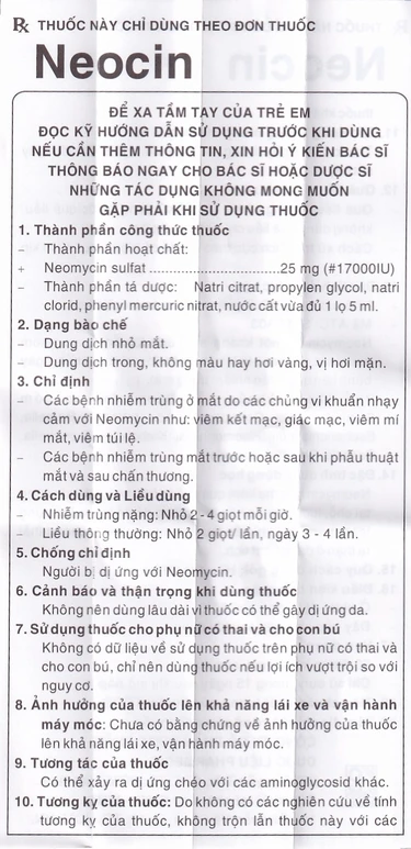 Thuốc nhỏ mắt Neocin điều trị viêm kết mạc, giác mạc (5ml)