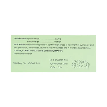 Thuốc Pyrazinamide 500mg điều trị bệnh lao phổi (10 vỉ x 10 viên)