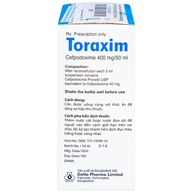 Bột pha Toraxim Delta 400Mg/50Ml điều trị nhiễm khuẩn