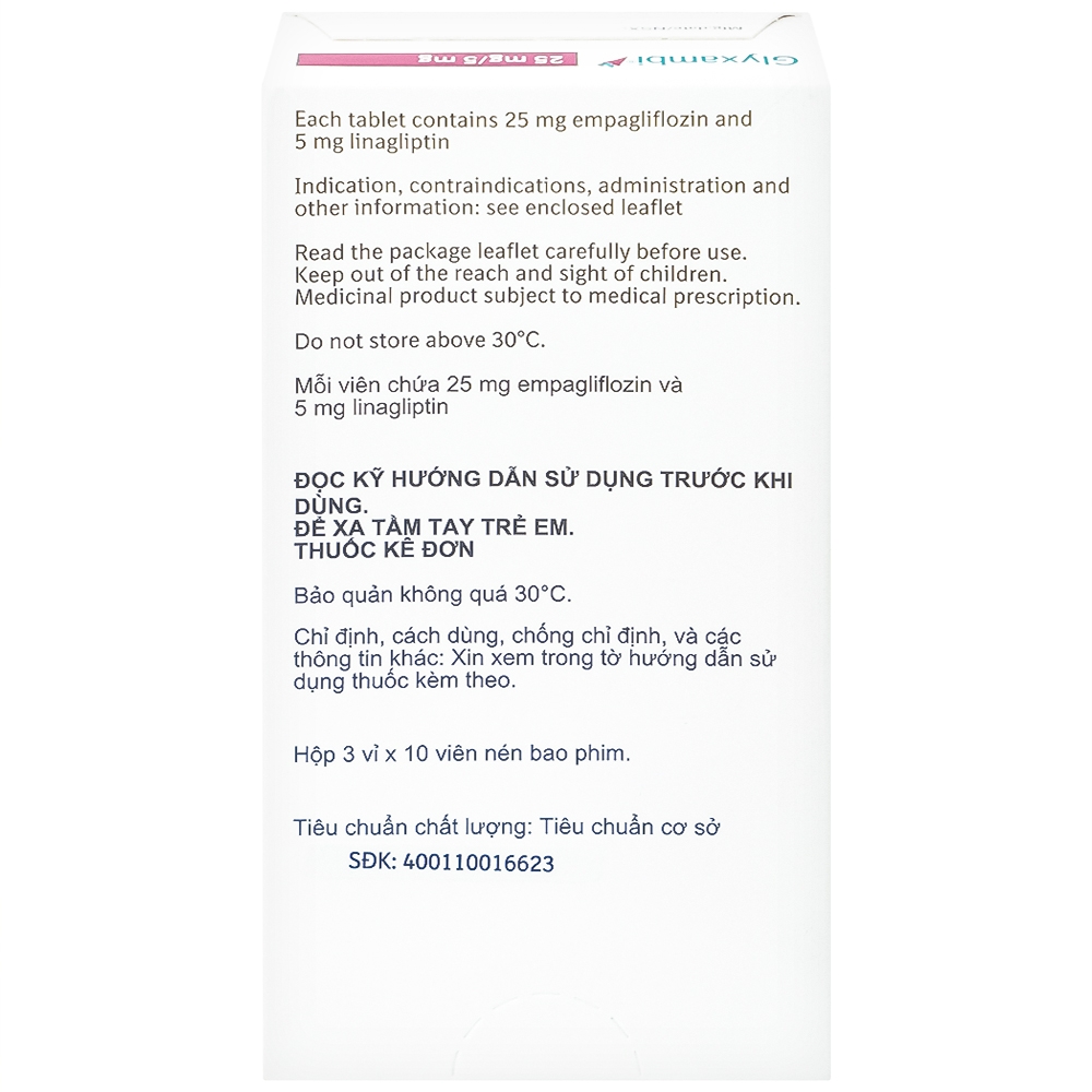 Hình ảnh Thuốc Glyxambi 25mg/5mg Boehringer điều trị đái tháo đường típ 2 (3 vỉ x 10 viên)