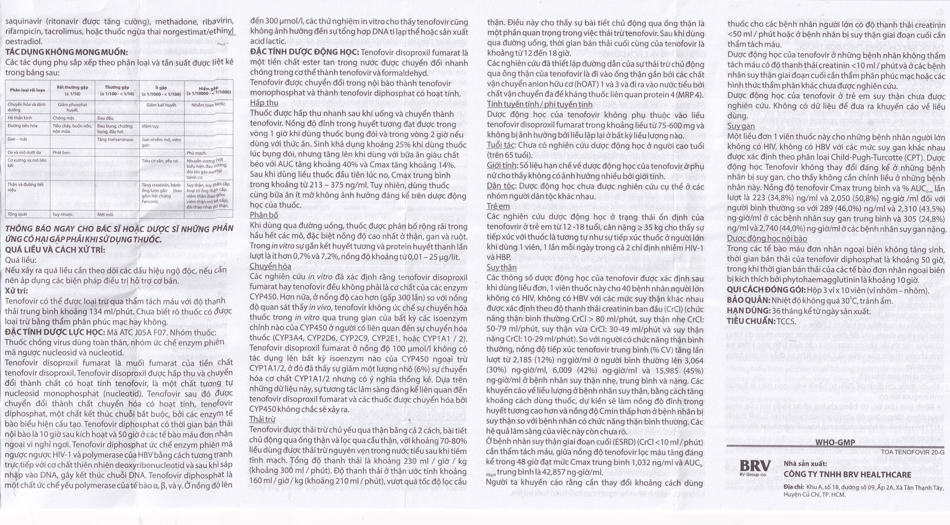 Hình ảnh Thuốc Tenofovir-BVP điều trị và dự phòng kháng virus HIV, viêm gan B (3 vỉ x 10 viên)
