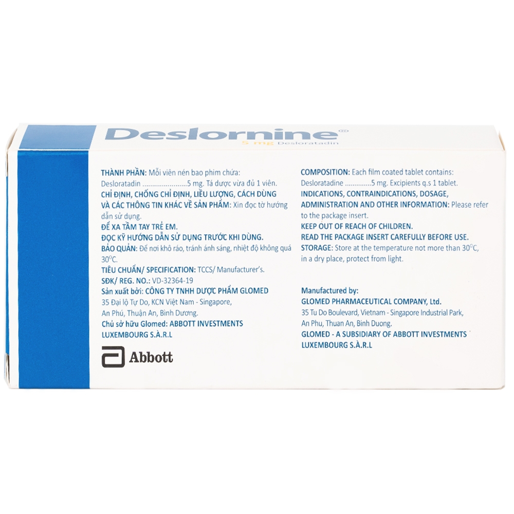 Hình ảnh Thuốc Deslornine 5mg Abbott Làm giảm các triệu chứng hắt hơi, chảy mũi, mày đay (1 vỉ x 10 viên)
