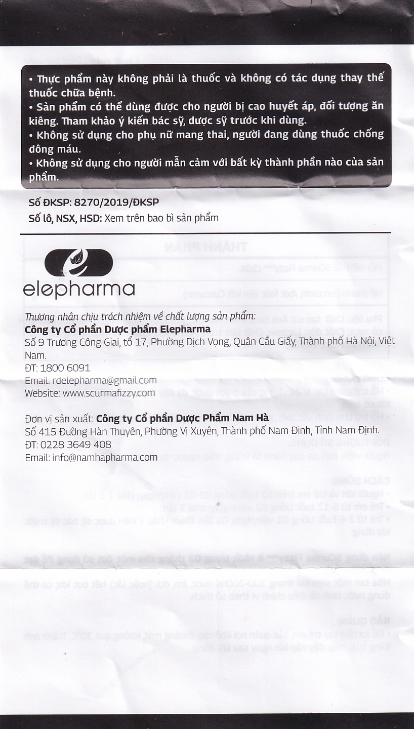 Hình ảnh Viên sủi Scurma Fizzy Nano Curcumin hỗ trợ giảm các triệu chứng trào ngược dạ dày thực quản (2 tuýt x 10 viên)