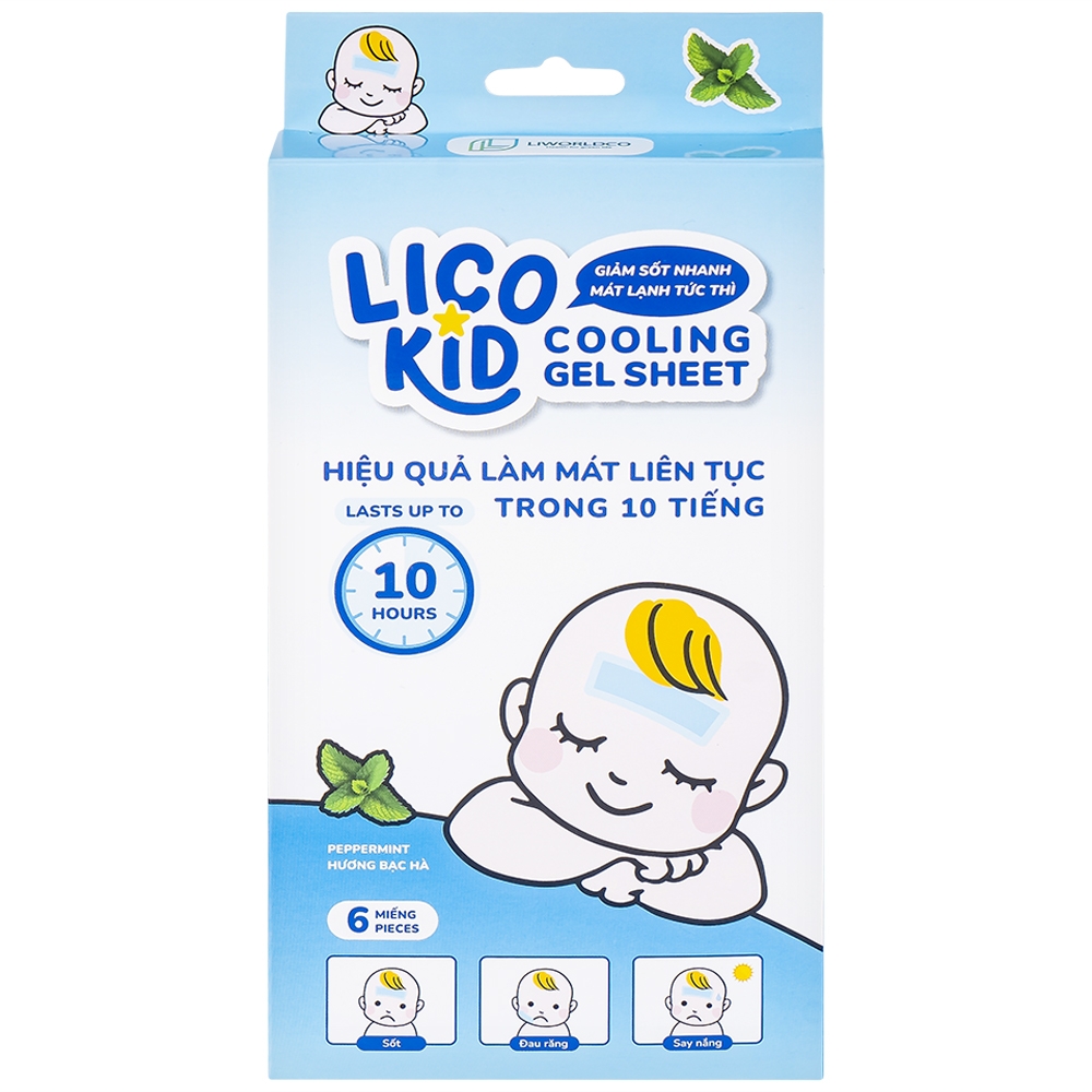 Hình ảnh Miếng dán hạ sốt Licokid hương bạc hà hỗ trợ hạ nhiệt, hạ sốt, giảm đau (3 gói x 2 miếng)