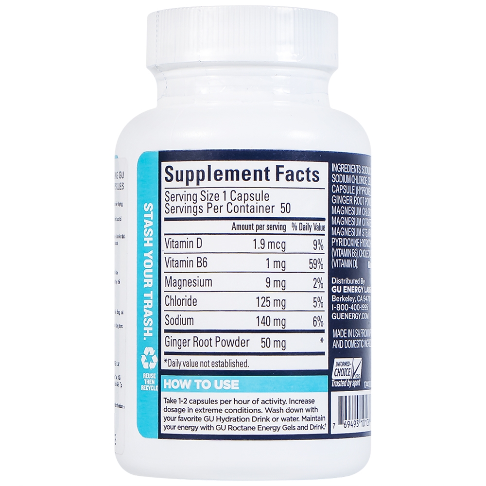 Hình ảnh Viên muối điện giải GU Roctane Electrolyte Capsules bổ sung năng lượng và chất điện giải (50 viên)