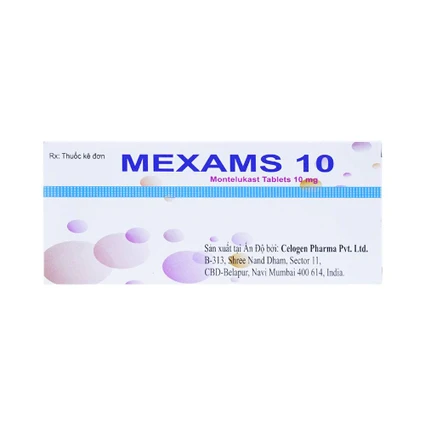 Viên nén Mexams 10 Celogen Pharma điều trị hen, viêm mũi dị ứng theo mùa (3 vỉ x 10 viên)