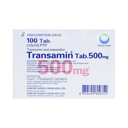 Thuốc Transamin Tab.500mg Daiichi-Sankyo điều trị bệnh bạch huyết, thiếu máu không tái tạo (10 vỉ x 10 viên)