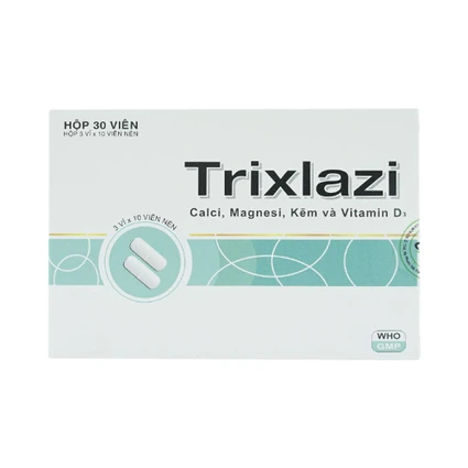 Thuốc Trixlazi DaviPharm bổ sung canxi, magnesi, kẽm và Vitamin D3 (3 vỉ x 10 viên)