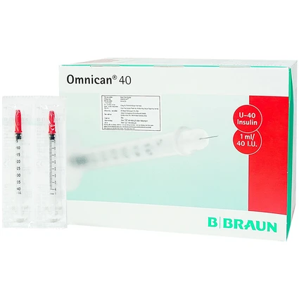 Bơm tiêm tiểu đường Omnican 1ml/40iu Braun màu đỏ (100 cái)
