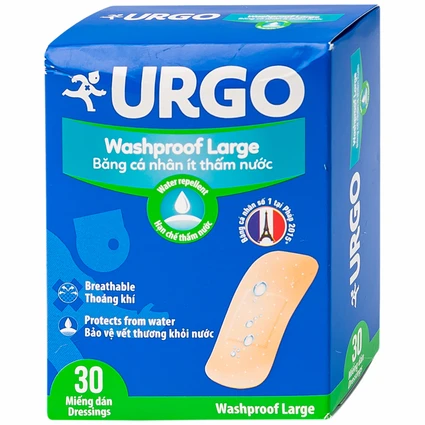 Băng cá nhân Urgo Washproof Large 3.8x7.2cm ít thấm nước (30 miếng)