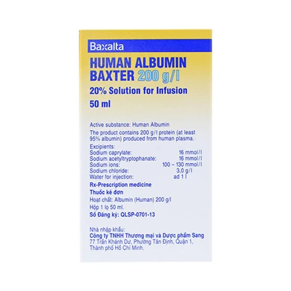 Dung dịch tiêm Human Albumin Takeda 200g/l dùng trong phục hồi và duy trì thể tích máu (50ml)