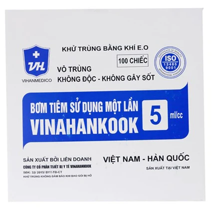 Bơm tiêm 5ml/cc 23G Vinahankook dùng một lần (100 cái)
