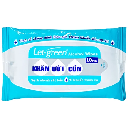 Khăn giấy ướt cồn Let-Green làm sạch, kháng khuẩn và giữ vệ sinh (10 miếng)