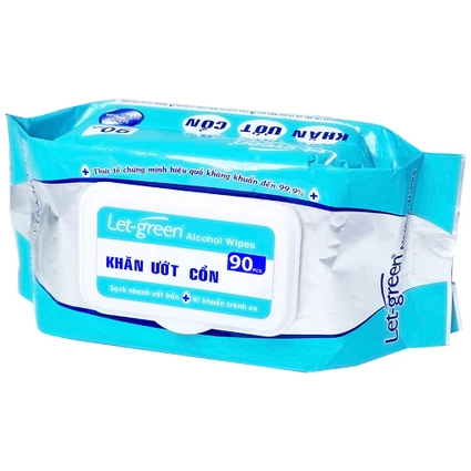 Khăn giấy ướt cồn Let-Green làm sạch, kháng khuẩn và giữ vệ sinh (90 miếng)